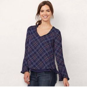 🆕 Lauren Conrad New XS blue & pink plaid blouse